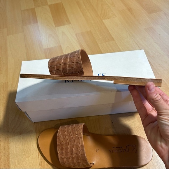 NWT K. Jacques Arezzo Slides Croc-Embossed Brown Leather Size 40 - Picture 6 of 10
